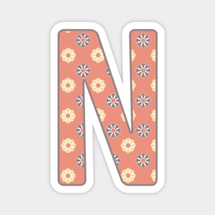 MONOGRAM LETTER N PINK FLORAL TYPOGRAPHY DESIGN Magnet