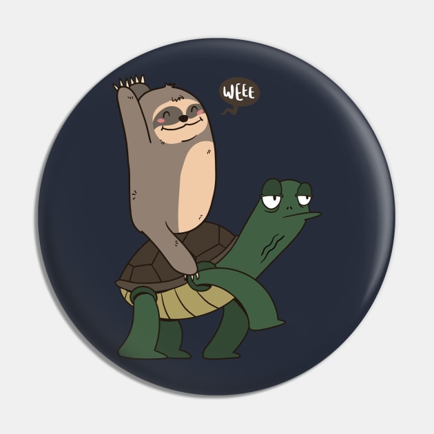 Cute Happy Sloth on Turtle Taxi Pin by origato