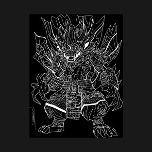 black samurai asian yokai ecopop in mexican patterns arts T-Shirt