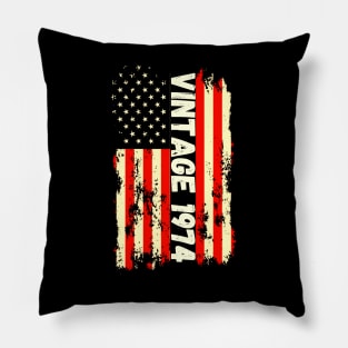 Vintage 1974 50th Birthday Gifts 50 Years Old American Flag Pillow