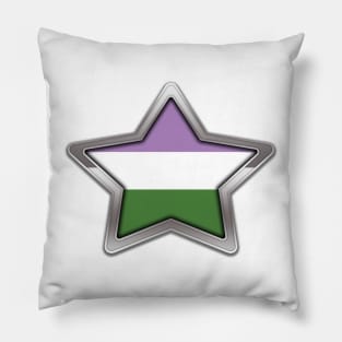 Large Genderqueer Pride Flag Colored Star with Chrome Frame. Pillow