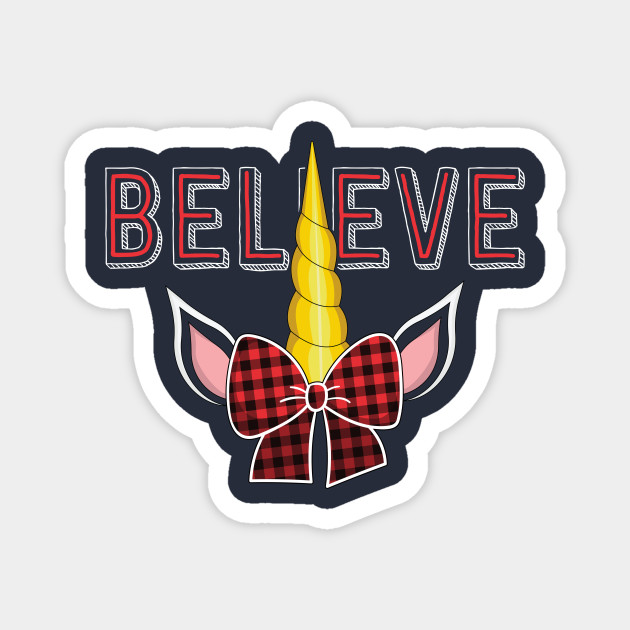 Believe Unicorn Christmas Pajamas Girls Red Buffalo Plaid Merry Christmas Magnet Teepublic Au