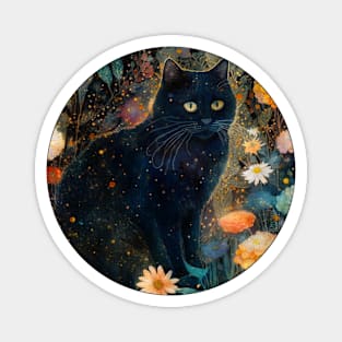 Watercolor Floral Black Cats Magnet