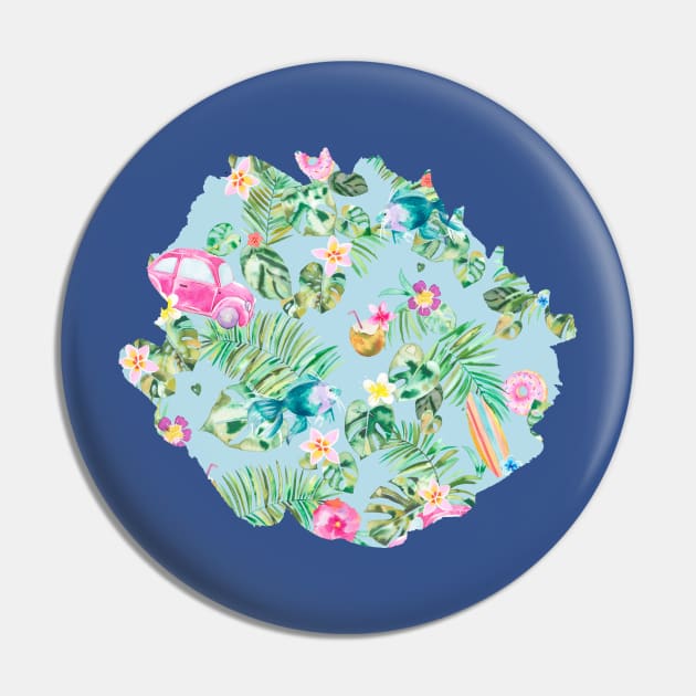 Hawaiian Tropical Dreamy blue Pin by ninoladesign