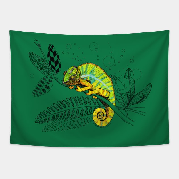 Colorful Panther Chameleon Doodle Tapestry by mernstw