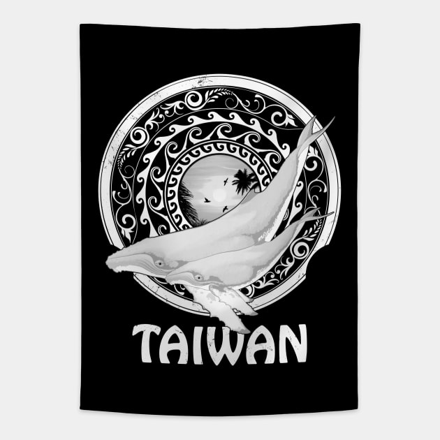 Humpback Whales Shield of Taiwan Tapestry by NicGrayTees