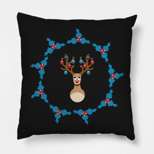 Cute Rudolph Reindeer Mistletoe Pillow