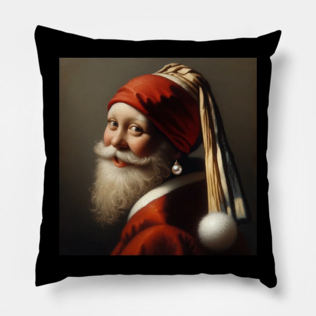 Santa in the Style of Vermeer's Masterpiece - Holiday Parody Art Pillow by Edd Paint Something