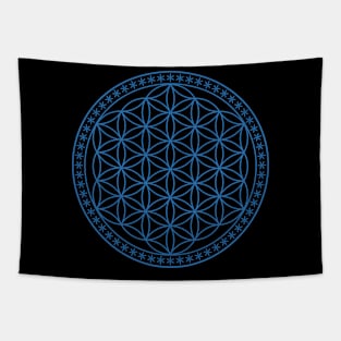 Flower of Life Sacred Geometry Blue Tapestry