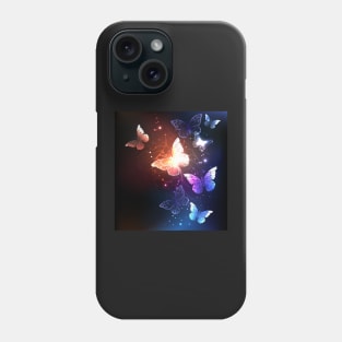 Glowing Night Butterflies on Black Background Phone Case