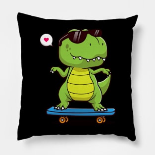 Cute Dino Playing Skateboard Pillow