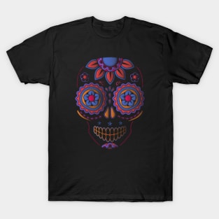  Gothic Stars Sugar Skull - red T-Shirt : Clothing