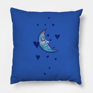 Blue Crescent Moon Face Pillow