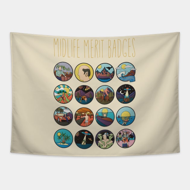 Midlife Merit Badges Tapestry by jephwho