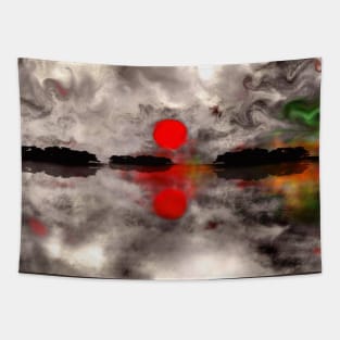 Red sunset abstract painting Tapestry