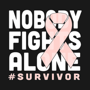 Nobody Fights Alone Peach Ribbon Uterine Cancer Survivor T-Shirt