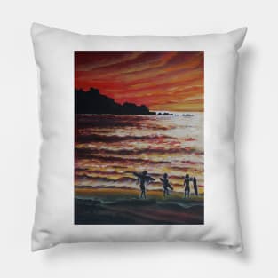 Oil Painting - Surfers in Pacifica, California, 2008 Pillow