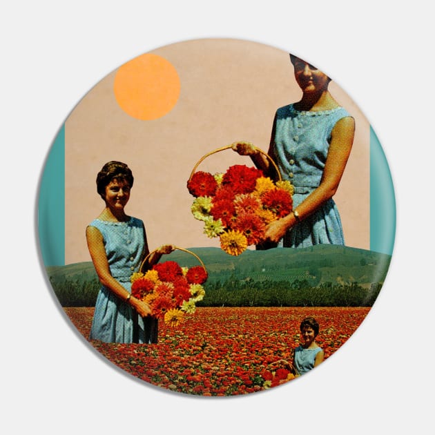 Flower Picker - Surreal/Collage Art Pin by DIGOUTTHESKY