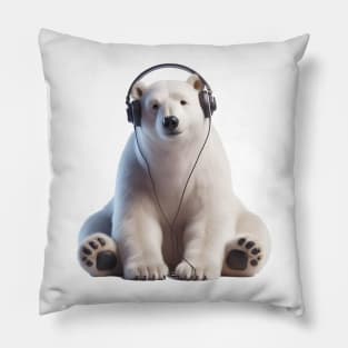 Polar bear listening to music Pillow