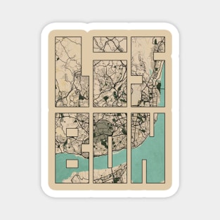 Lisbon, Portugal City Map Typography - Vintage Magnet