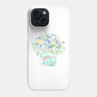 blue and yellow wild flowers in pot Phone Case