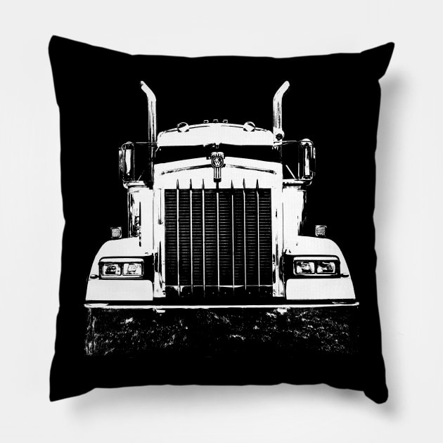 Kenworth 1990s classic truck monoblock white Pillow by soitwouldseem