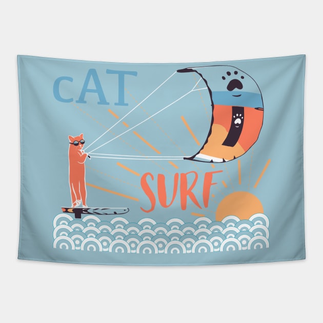 Cat surf Tapestry by Mimie20