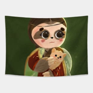 sloth with hedgehog not lady with an ermine inspired by da vinci's masterpieces Tapestry