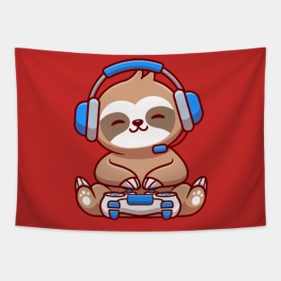 Cute Sloth Gaming Cartoon Tapestry