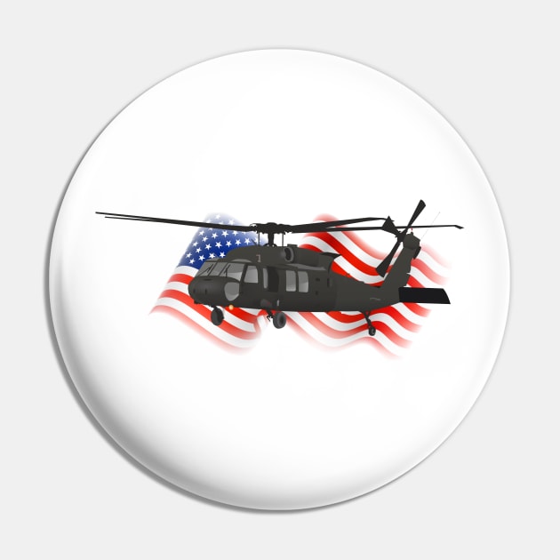 Patriotic Black Hawk UH-60 Military Helicopter Pin by NorseTech