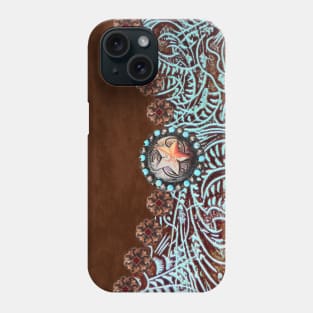 Rustic cowboy cowgirl western country texas brown turquoise Phone Case