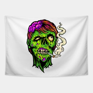 Brains and Weed - Happy Halloweed Trippy Zombie Tapestry