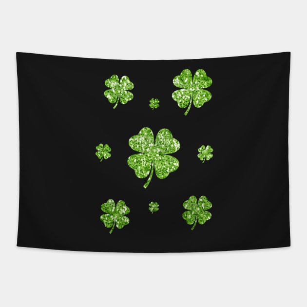 St Patricks Day, Green 4 Leaf Faux Glitter Clovers Tapestry by Felicity-K