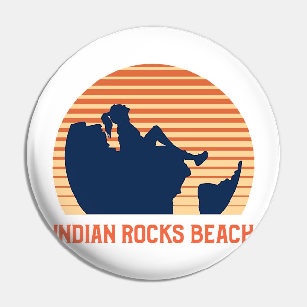 Indian Rocks Beach Sunset, Orange and Blue Sun, Gift for sunset lovers T-shirt, Camper girl on the edge of a rock Pin by AbsurdStore