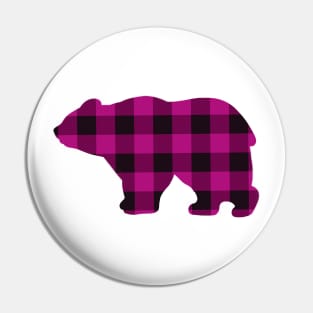 Rustic Country bear design, pink buffalo plaid pattern Pin