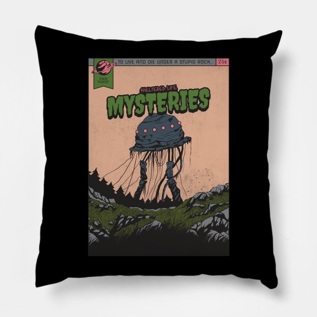 Funny Sci-Fi "Sheltered Life Mysteries" Retro Comic Parody Pillow by TOXiK TWINS