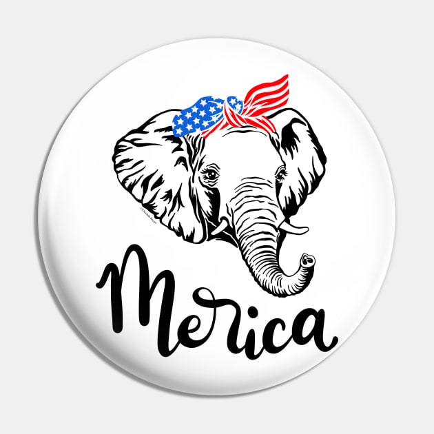 Merica American Republican Patriotic Elephant USA Flag Bandana Pin by DoubleBrush