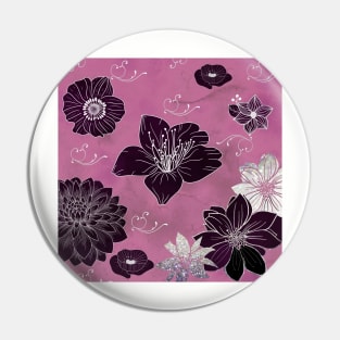 Dusky Pink and Black Floral Pin