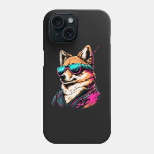 Synthwave/Retrowave neon SHIBA with Glasses Phone Case