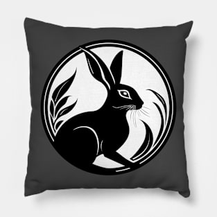 Black Wild Rabbit in the Moon Simple Nature Art Pillow