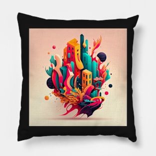 Abstract Drawing Illustration Buildings Colorful Pillow