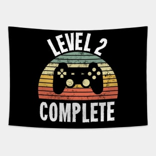 Level 2 Complete T-Shirt - 2nd Birthday Gamer Gift - Second Anniversary Gift - 2nd Grade Tapestry