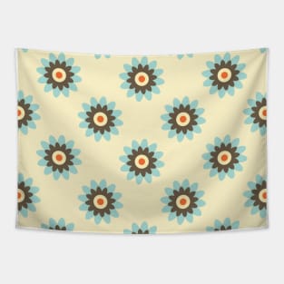 Retro Flower Pattern in light blue, brown, orange and cream Tapestry