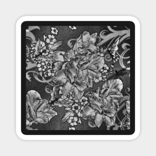 Black and White Floral Design Magnet