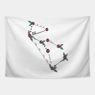 Lupus (Wolf) Constellation Roses and Hearts Doodle Tapestry