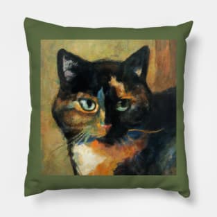 Painting of Tortoise Shell Cat in the Style of Cezanne Pillow