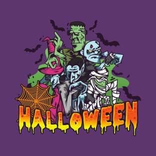 Happy Halloween Zombie Vampire and Monsters T-Shirt