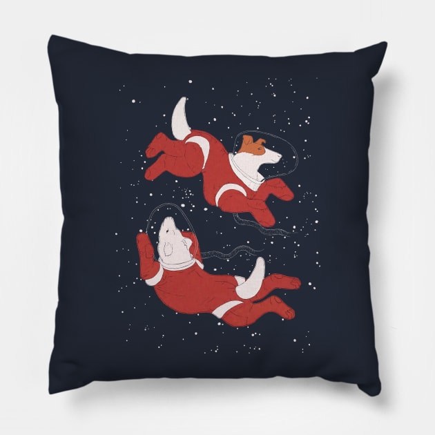 Belka and Strelka - Space Dogs Pillow by Aline Eg