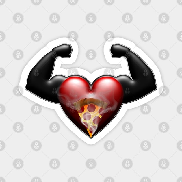 muscle flexing heart with steaming pizza slice Magnet by DrewskiDesignz