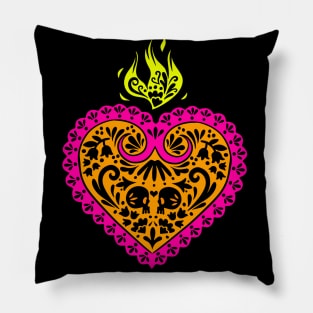 Colorful Mexican Talavera Sacred Heart Pillow